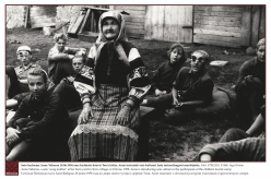 1958 - Anna Vabarna, a seto “song mother” at her farm yard in Ton'a village on 18 June, 1958. Anne is introducing seto culture to the participants of the children tourist camp. 
Photo: STM2510, F1486, Inga Kirotar