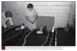 1983 - In 1980 the so-called transkolkhoz sanatorium was opened at Värska. Doctor Ilves and nurse Tanila are keeping an eye on the patients in the curative mud baths. 
Photo: EFA.204.P.0-139197, E. Norman